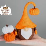 Crochet patterns amigurumi gnome with pumpkin, Crochet gnome and crochet pumpkin pattern, Halloween crochet pattern, Crochet Halloween decor