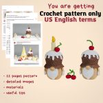 Crochet patterns Birthday gnome cherry cupcake, Crochet gnome amigurumi pattern, Crochet food pattern, Crochet holiday gnome gift pattern - Image 3