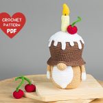Crochet patterns Birthday gnome cherry cupcake, Crochet gnome amigurumi pattern, Crochet food pattern, Crochet holiday gnome gift pattern
