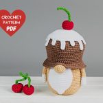 Crochet patterns Gnome with cherry and candle, Birthday gnome amigurumi pattern, Crochet food pattern, Crochet holiday gnome gift pattern