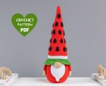 Crochet patterns Watermelon Gnome, Crochet gnome amigurumi pattern, Crochet food pattern,  Amigurumi food pattern, Crochet play food