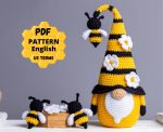 Crochet patterns Gnome with Bee, Crochet bee pattern, Gnome amigurumi pattern, Crochet gnome pattern with crochet flowers - Image 3