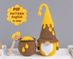 Crochet patterns Gnome and Honey Pot, Crochet gnome patterns, Gnome amigurumi pattern, Crochet food pattern