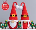 Christmas crochet patterns Santa gnomes with Christmas trees, Christmas gnomes amigurumi pattern, Crochet Christmas ornaments, Holiday gnome