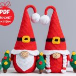 Christmas crochet patterns Santa gnomes with Christmas trees, Christmas gnomes amigurumi pattern, Crochet Christmas ornaments, Holiday gnome