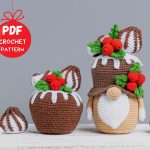 Crochet patterns Christmas gnome with cupcake and meringues, Christmas amigurumi pattern, Crochet gnome pattern, Crochet play food pattern