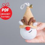 Christmas reindeer crochet ornament pattern, Crochet reindeer gnome pattern, Crochet Christmas keychain, Winter gnome amigurumi pattern