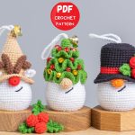Christmas ornaments crochet pattern bundle, Crochet reindeer gnome pattern, Crochet Christmas tree keychain, Snowman gnome amigurumi pattern