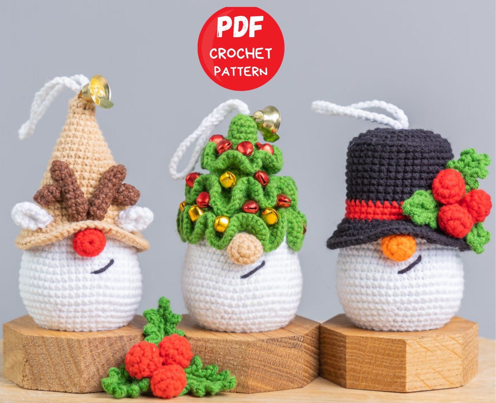 il_fullxfull.4398069972_g8sl.jpg Christmas ornaments crochet pattern bundle, Crochet reindeer gnome pattern, Crochet Christmas tree keychain, Snowman gnome amigurumi pattern - Image 1
