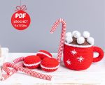 Crochet patterns Christmas mug and murshmallows,  Christmas crochet food pattern, Crochet play food pattern, Crochet Christmas decor pattern