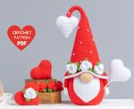 Crochet patterns gnome with crochet heart, Crochet gnome amigurumi pattern, Crochet valentine gnome patterns,  Crochet gift pattern