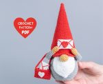 Crochet patterns gnome with crochet bag and envelope, Crochet gnome mailman amigurumi pattern, Crochet Valentine gnome pattern, Crochet gift - Image 3