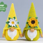 Crochet patterns sunflower and daisy gnome, Mothers day Crochet pattern, Garden Gnomes amigurumi pattern, Crochet flowers gnome pattern