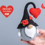 Crochet patterns gnome with crochet heart, Crochet gnome amigurumi pattern, Crochet Valentine gnome pattern,  Crochet Valentines day pattern