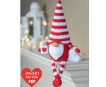 Crochet patterns gnome with crochet heart, Crochet gnome amigurumi pattern, Crochet Valentines day gnome pattern,  Crochet gnome with cup