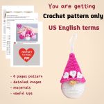 Crochet patterns gnome keychain with crochet heart, Crochet keychain amigurumi pattern, Crochet Valentines day pattern,  Small crochet decor - Image 2