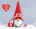 Crochet patterns gnome with crochet bag and envelope, Crochet gnome mailman amigurumi pattern, Crochet Valentine gnome pattern, Crochet gift