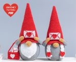 Crochet patterns gnomes in love with envelope, Crochet gnomes couple amigurumi pattern, Crochet Valentine gnome pattern, Crochet gift