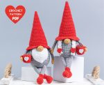 Crochet patterns gnomes with cups, Crochet gnome amigurumi pattern, Crochet valentine gnome patterns, Crochet gift for couple, Crochet heart