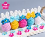 Crochet patterns Bunny Easter egg, Crochet bunny amigurumi pattern, Easter amigurumi bunny pattern with crochet flowers, Crochet decor
