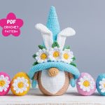Crochet patterns Easter bunny with crochet flowers, Crochet bunny amigurumi pattern, Crochet Easter gnomes patterns, Crochet Easter gift