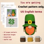 Crochet patterns St Patricks day gnome with beer, Leprechaun crochet gnome amigurumi pattern, Fathers day lucky crochet decor pattern - Image 2
