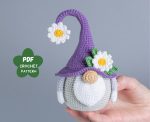 Crochet patterns Flower Gnome with crochet daisies, Garden Gnome amigurumi pattern, Crochet plant pattern, Crochet home decor, Crochet gift - Image 3