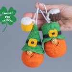 Crochet patterns St Patricks day gnomes keychains, Leprechaun crochet gnomes amigurumi pattern, Fathers day lucky crochet decor pattern