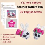 Easter crochet patterns skull keychain with flowers, Crochet bunny skull pattern, Crochet skull amigurumi pattern, Crochet keychain pattern - Image 2