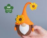 Easter Crochet pattern Sunflower Gnome, Crochet Sunflower pattern, Garden Gnome amigurumi pattern, Crochet plant pattern with crochet flower