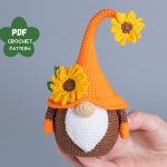 Easter Crochet pattern Sunflower Gnome, Crochet Sunflower pattern, Garden Gnome amigurumi pattern, Crochet plant pattern with crochet flower