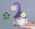 Crochet patterns Flower Gnome with crochet daisies, Garden Gnome amigurumi pattern, Crochet plant pattern, Crochet home decor, Crochet gift