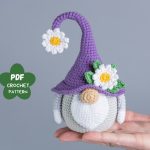 Crochet patterns Flower Gnome with crochet daisies, Garden Gnome amigurumi pattern, Crochet plant pattern, Crochet home decor, Crochet gift