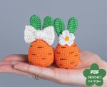 Crochet patterns Bunny Easter egg, Crochet carrot bunny amigurumi pattern, Easter amigurumi bunny pattern with crochet flower, Crochet decor