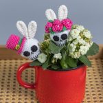Easter crochet patterns skull keychain with flowers, Crochet bunny skull pattern, Crochet skull amigurumi pattern, Crochet keychain pattern - Image 10