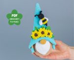 Crochet patterns Gnome with Bee and crochet flowers, Crochet bee pattern, Gnome amigurumi pattern, Crochet gnome pattern, Easter decorations - Image 3