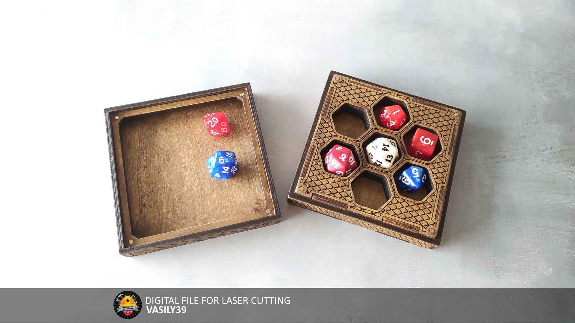 il_fullxfull.4756245729_k960.jpg Laser Cut Dice Box SVG: CNC Files for D&D, RPG (Digital Product) - Image 1