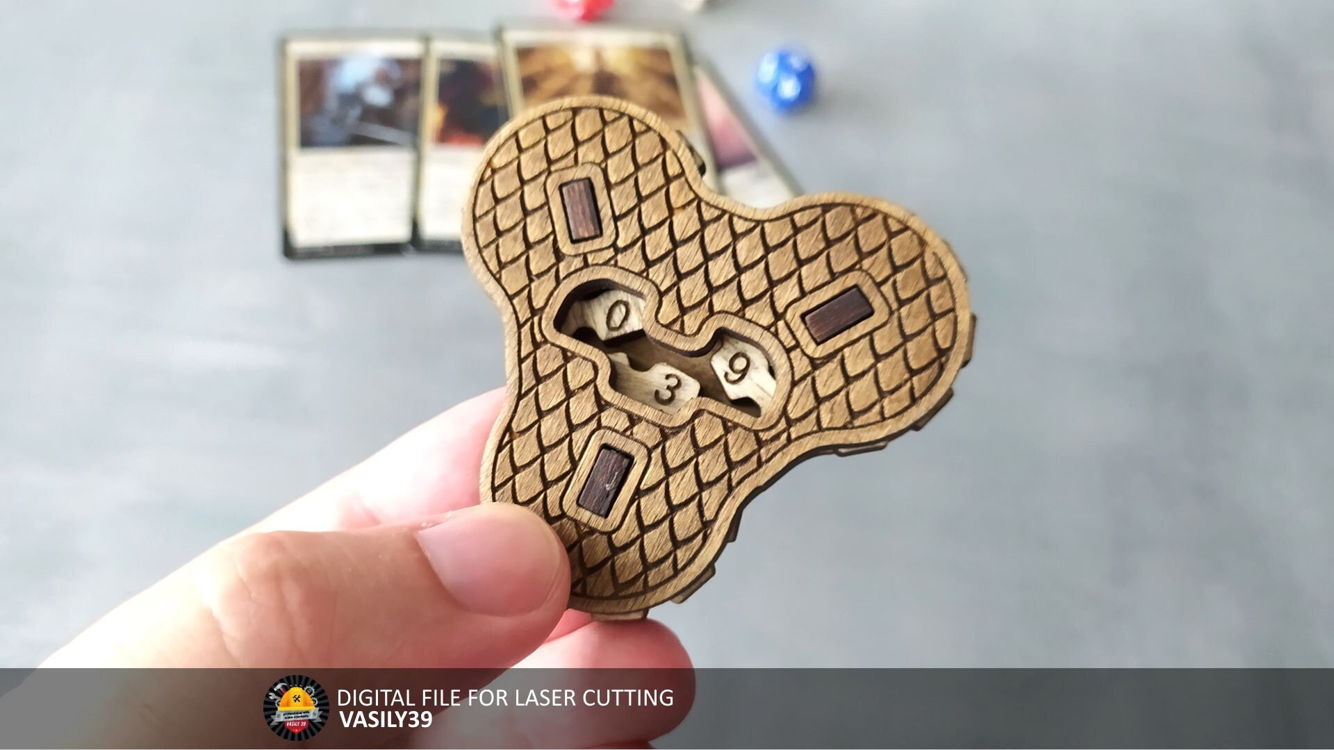 il_fullxfull.4785598709_blvx.jpg Laser Cut RPG Life Counter, Dragon Scale Engraving (svg, pdf, cdr) - Image 1