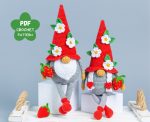 Crochet patterns Gnomes with strawberry and crochet flowers, Amigurumi crochet gnome and crochet strawberry pattern, Summer crochet pattern