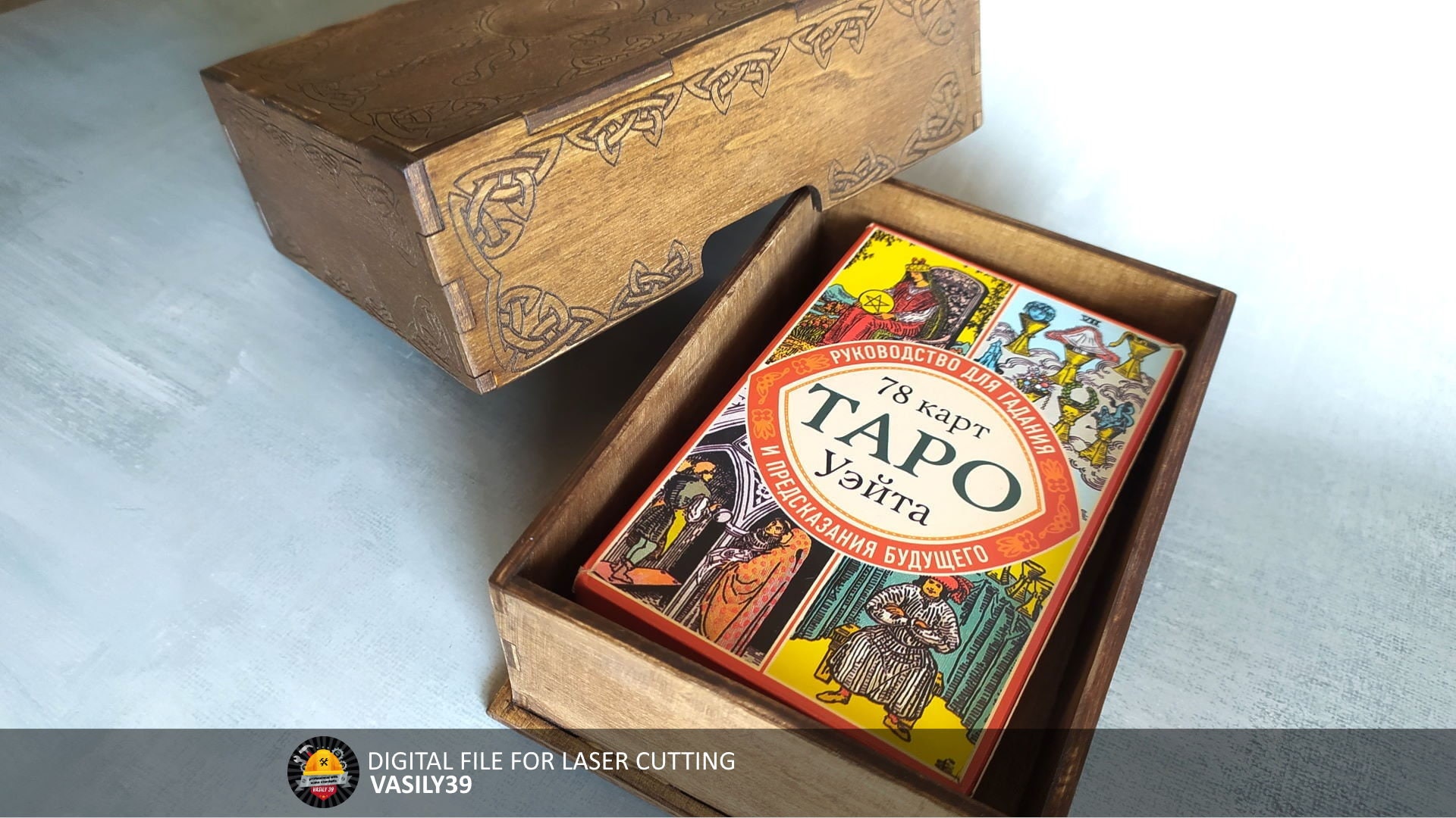 il_fullxfull.4787516641_ej2x.jpg Laser Cut Tarot Card Box SVG, PDF, CDR (Digital Product) - Image 1