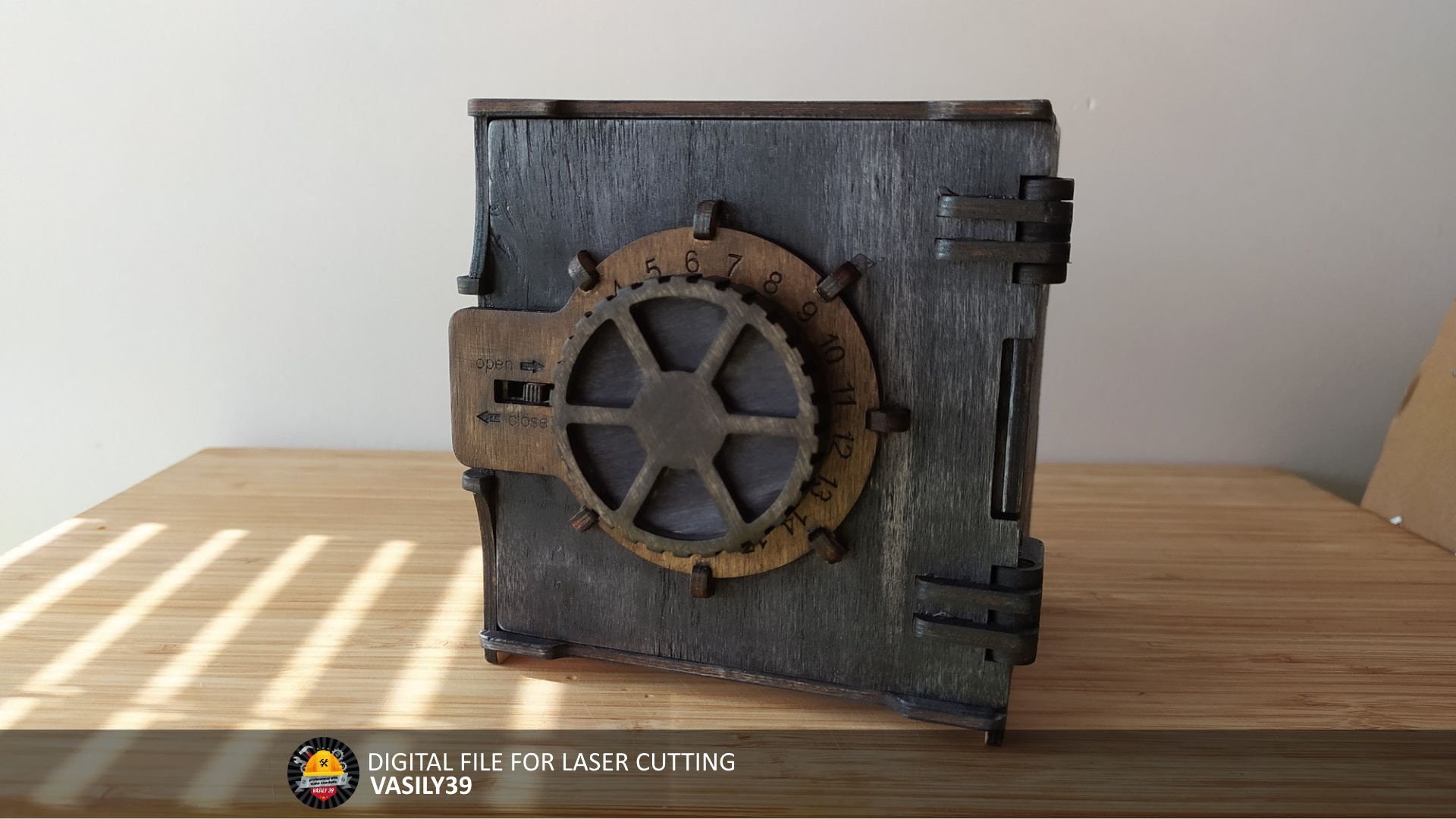 il_fullxfull.4787548359_fhev.jpg Combination-Lock Safe Laser Cut Template: Mechanized Box (SVG PDF CDR Digital Download - Image 1