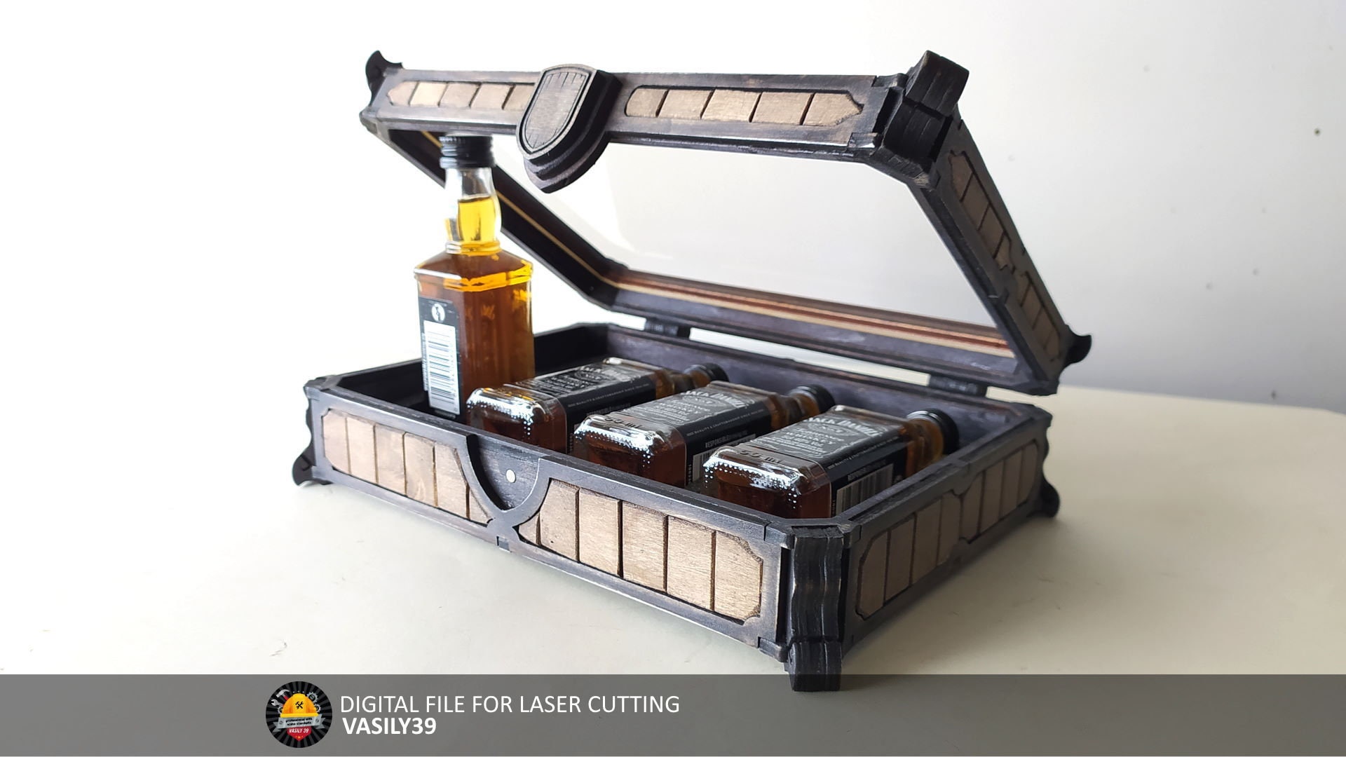 il_fullxfull.4787569617_42sk.jpg Laser Cut Gift Box Files: Whiskey Bottle Insert, SVG, PDF, CDR - Image 1