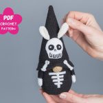 Easter crochet patterns Gnome skeleton, Crochet bunny Gnome with skull crochet pattern, Crochet Halloween amigurumi gnome decor