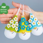 Crochet pattern keychains with crochet flower, Mothers day Crochet gnome ornament amigurumi pattern, Summer crochet, Spring crochet decor