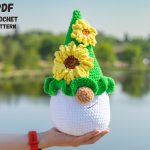 Crochet pattern Plushie gnome, Big Crochet Plush gnome pattern, Crochet pillow pattern, Crochet flower gnome amigurumi pattern as home decor