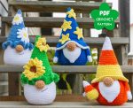 Crochet patterns bundle Four Plushie gnomes, Crochet pillow pattern, Big Crochet Plush gnome pattern, Crochet flower gnome amigurumi pattern - Image 2