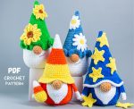 Crochet patterns bundle Four Plushie gnomes, Crochet pillow pattern, Big Crochet Plush gnome pattern, Crochet flower gnome amigurumi pattern