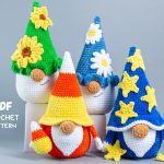 Crochet patterns bundle Four Plushie gnomes, Crochet pillow pattern, Big Crochet Plush gnome pattern, Crochet flower gnome amigurumi pattern
