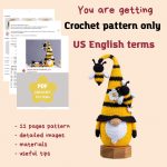 Crochet patterns Gnome with Bee, Crochet bee pattern, Gnome amigurumi pattern, Crochet gnome pattern with crochet flowers - Image 2