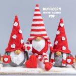 Crochet patterns bundle gnomes with cups and crochet hearts, Crochet gnome amigurumi pattern, Crochet valentine gnome patterns, Crochet gift